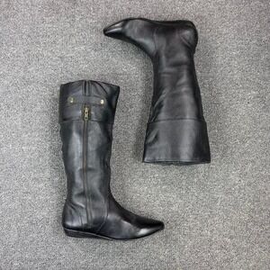 Steve Madden Black Leather Pointed Wedge Tall Boots Size 8
